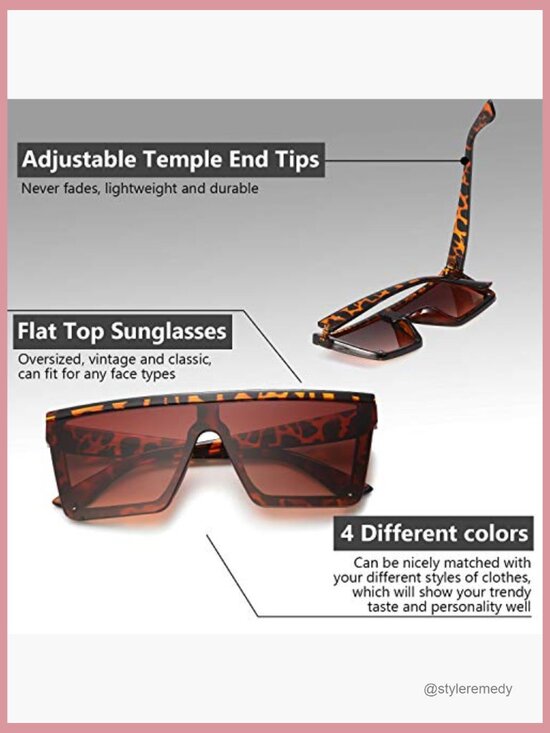 Oversized Flat Top Square Sunglasses Vintage Retro Unisex main image 6